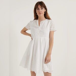 Pomegranate Eyelet Voile Pintuck Dress White Bridal Spring Resortwear Sz Large